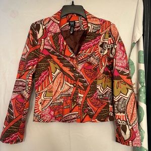 W Work to Weekend Women’s Orange Pink Floral Pockets Ruffle Back Blazer Jacket 6